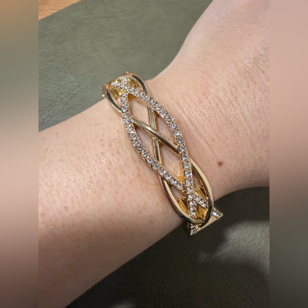 Vintage Signed Anne Klein Gold Tone Pavé Infinity Clamper Bracelet